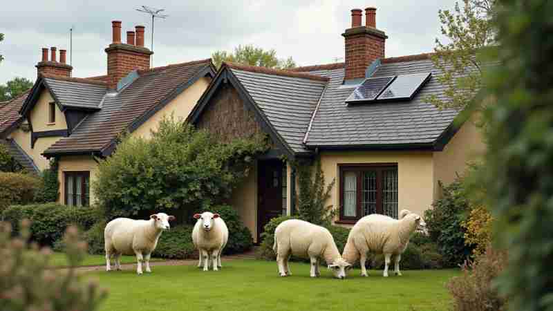 Couple Wakes Up to Find Uninvited Guests Grazing on Their Roof, Concept art for illustrative purpose, tags: schapen op hun - Monok